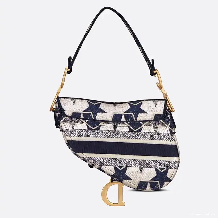 Cheap Dior Saddle Christian Blue White Motif Bag Canvas Etoile 0523 Luxury